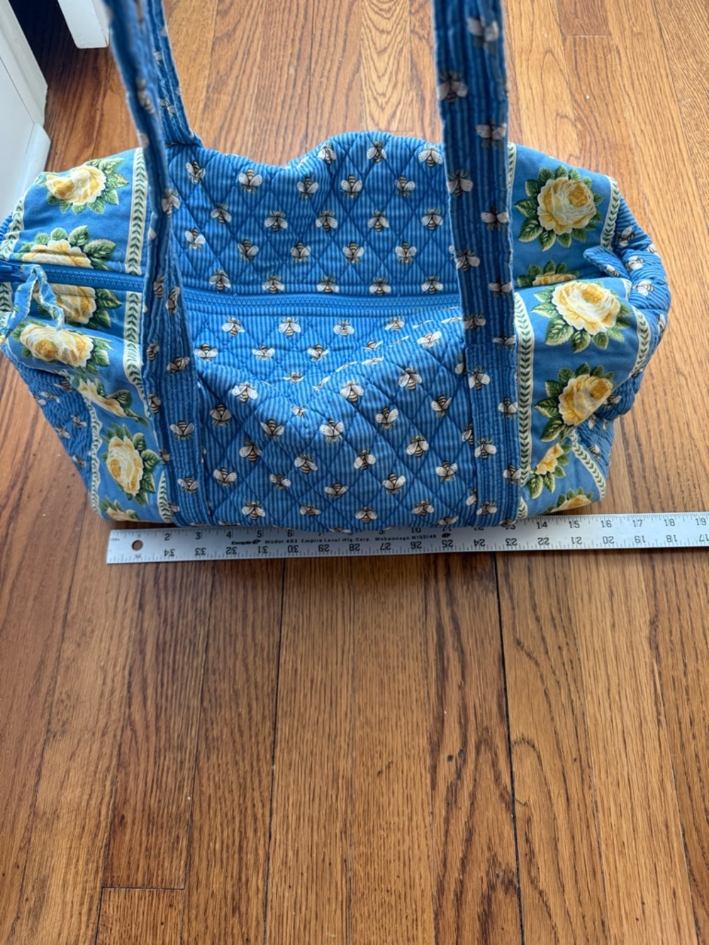 Vera Bradley Blue Quilted Travel Duffel with Yellow Rose & Bees Retired print - Picture 10 of 11